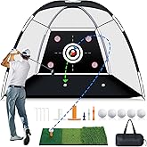 MoKo Golf Net with Practice Mat, 10 x 7 ft Golf Hitting Net for Outdoor Indoor Backyard Driving Chipping Swing Training, All-in-One Multi-Target Practice Nets, Gifts for Men Dad Him and Golfer