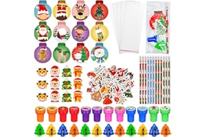 CINROBIYE 194 Pcs Christmas School Stationery Set Xmas Classrooms Exchange Stationery Party Favors Class Reward Prizes Notebooks Pencils Sharpener Erasers Stickers Stamps for Party Supplies (Snowball)