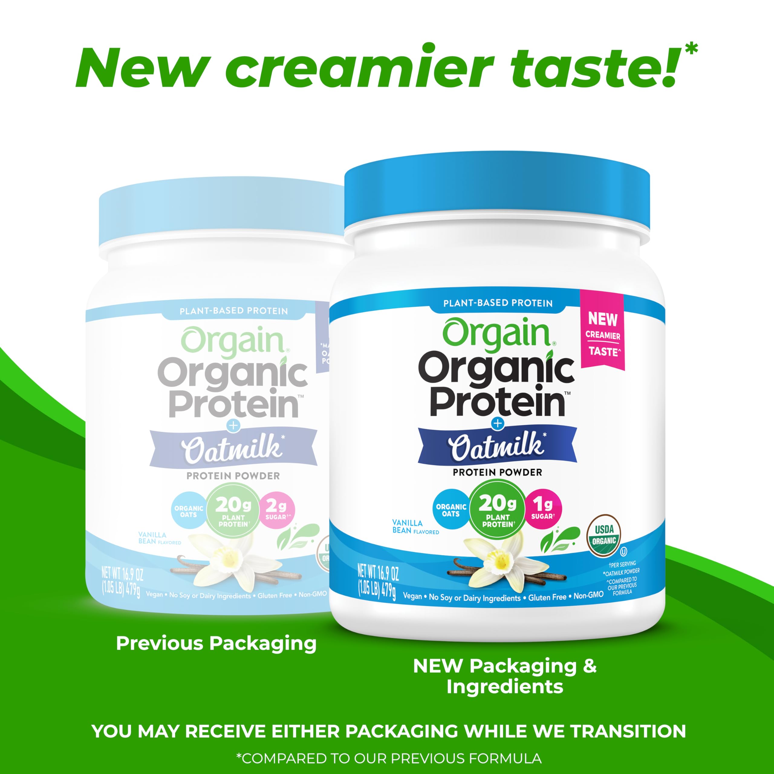 Orgain Organic Vegan Protein Powder + Oat Milk, Vanilla Bean - 20g Plant Based Protein, Gluten Free, No Dairy, Soy or Lactose Ingredients, Low Sugar, Non-GMO, Kosher, For Shakes & Smoothies - 1.05lb