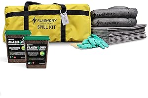 EARTHSAFE 1 Flashdry Pro Portable Complete Spill Kit Includes Yellow Duffle, Bag Tag, 15 Absorbent Pads, 2 3" x4' Sorbent Socks, Disposal Bags, Nitrile Gloves, 2 5L Buckets of 100% Organic, Lightweight Coir