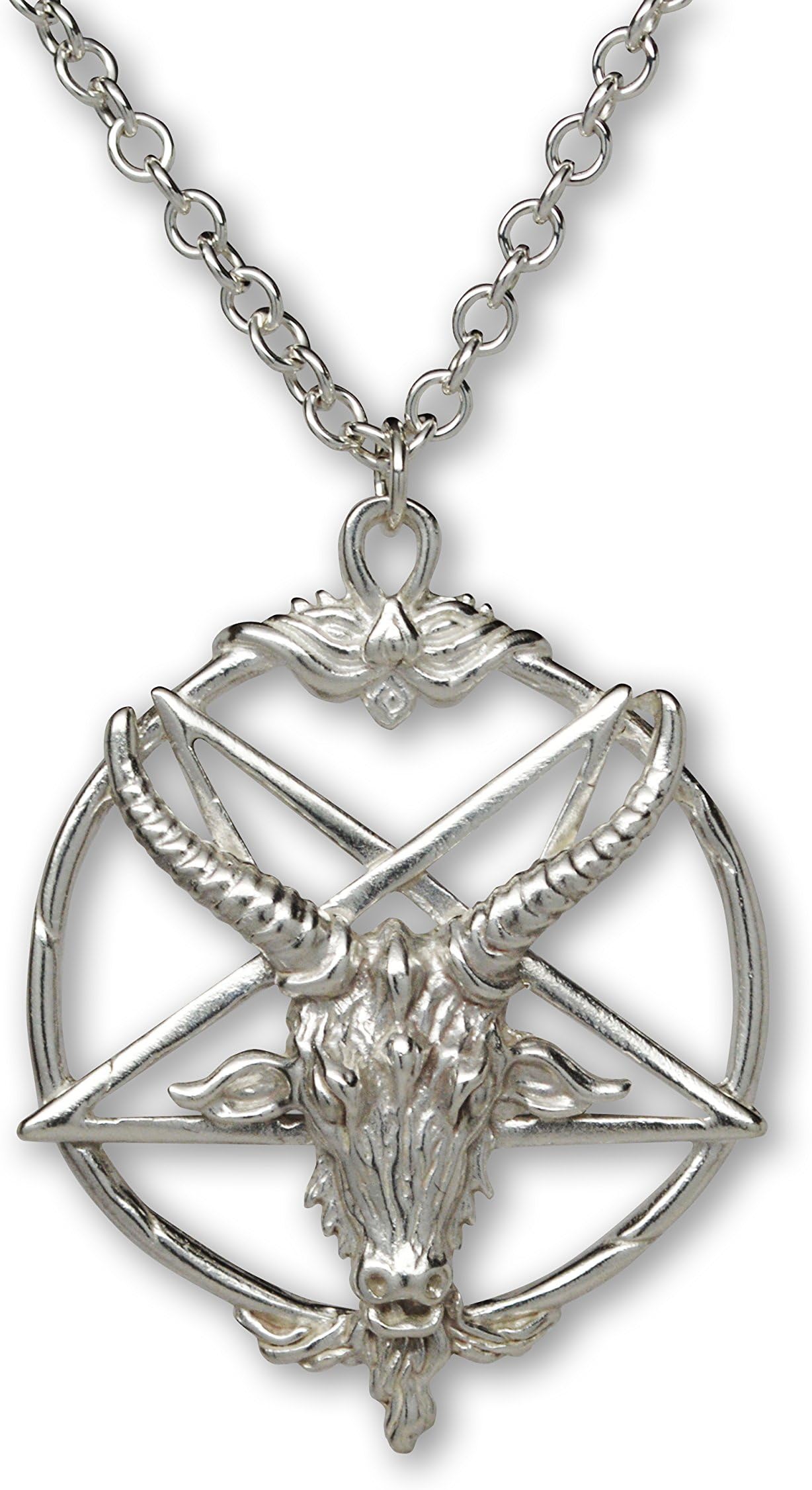 Real MetalSterling Silver Baphomet Goat Head Satanic Pendant with 20 Inch Necklace