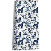 efgthyjdh033 Blue and White Chinoiserie Labrador Retriever Decor Decorative Kitchen Towels, Labrador Retriever Gifts Hand Tea Towels for Bathroom, Toile Floral Lab Dish Towel Dishcloth, 16x24 Inch