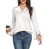 ZAFUL Satin Silk Blouse for Women Elegant Long Sleeve Tops Business Casual Blouses Dressy Work Shirts Fall Outfits 2025