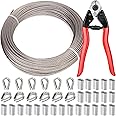 AFences 1/8 Inch Stainless Steel Cable 100FT - 7x7 Strand Aircraft Wire Rope with Loop Sleeve & Thimble - Heavy Duty for Deck Railing, String Light Hanging, Garden, Marine, DIY Projects