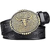 FIORETTO Western Cowboy Belts for Men Women Cowgirl Leather Belt Big Buckle Bull Belt for Jeans