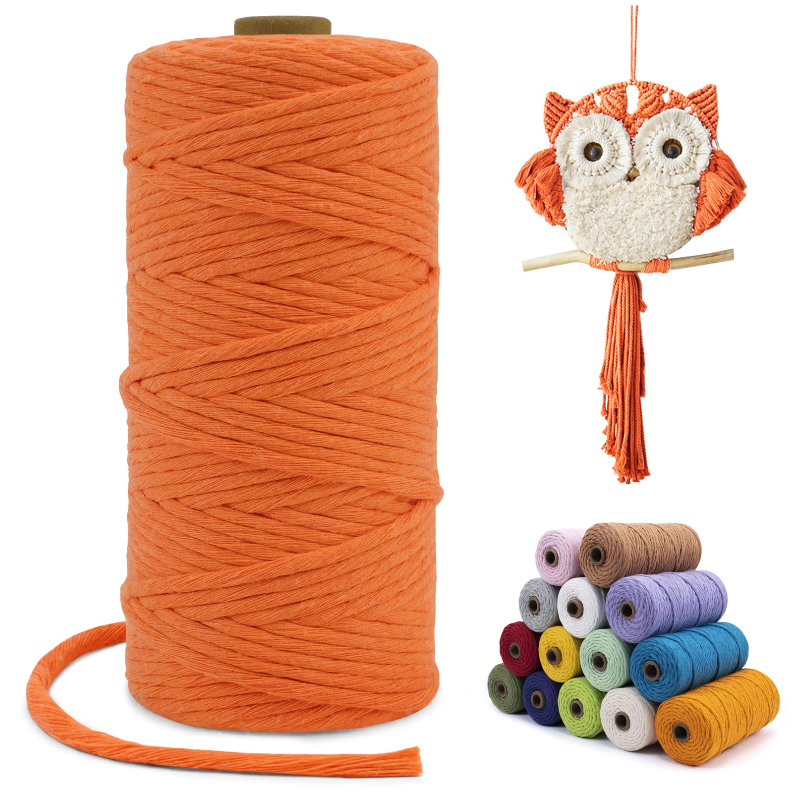 LEREATI Macrame Cord 3mm x 100m, Single Strand Thick Macrame Rope Yarn Natural Cotton Cord, Craft Macrame String for Plant Hanger, Wall Hanging, Knitting, DIY, Home Decorations (Orange) — image 1