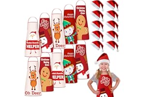 Hercicy 20 Pcs Kids Christmas Apron and Hat Set 10 Adjustable Children Christmas Chef Apron with Snowman Deer Gingerbread 10 