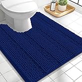 OLANLY Thick Toilet Rugs U-Shaped 24x20, Extra Soft Absorbent Chenille Striped Contour Bathroom Rugs for Toilet, Dry Quickly, Machine Washable, Navy