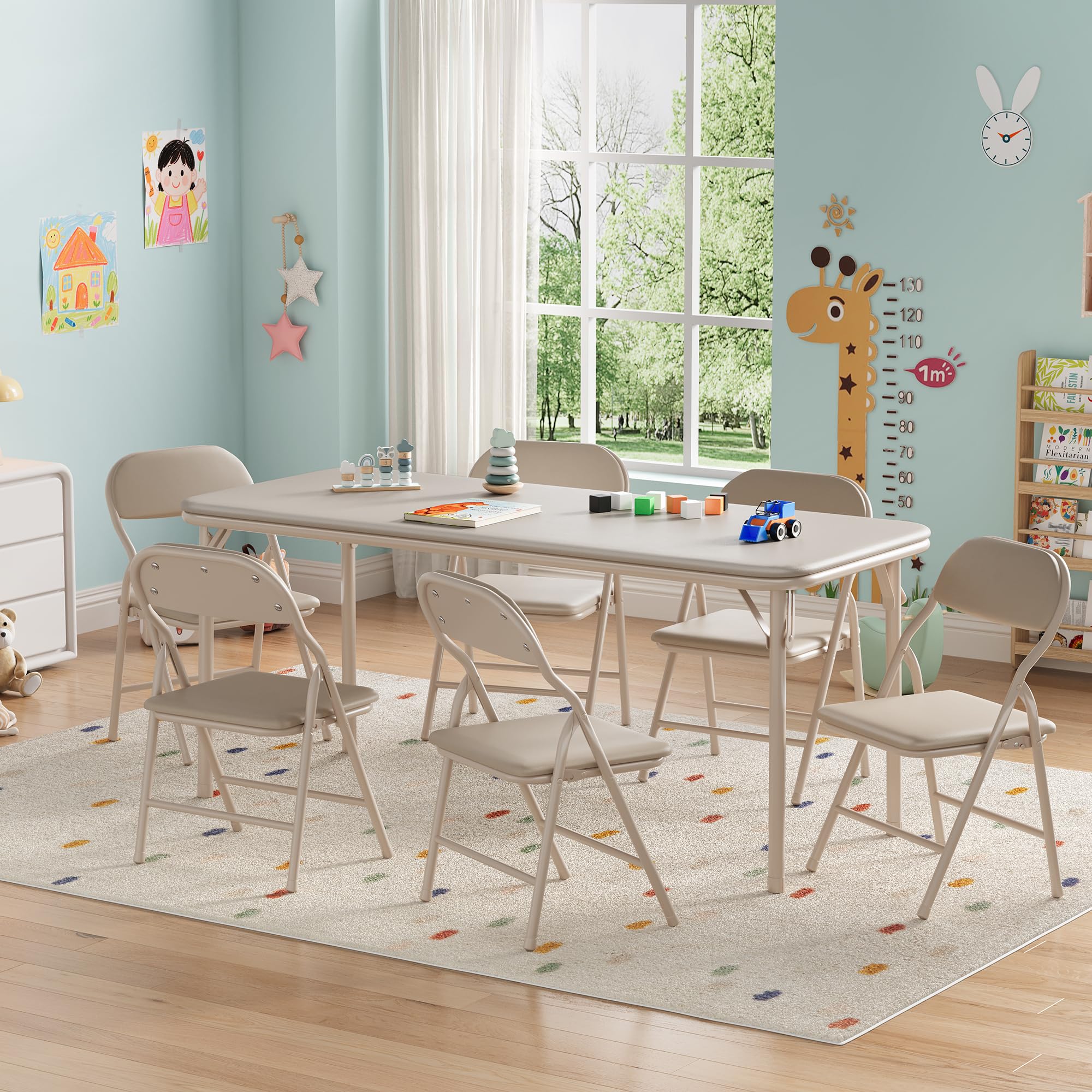 Photo 1 of ***JUST THE TABLE****NO CHAIRS***GarveeHome 7-Piece Kids Folding Table and Chairs Set, Toddlers Children's Activity Table and Chairs Set for Dining Room, Daycare, Classrooms