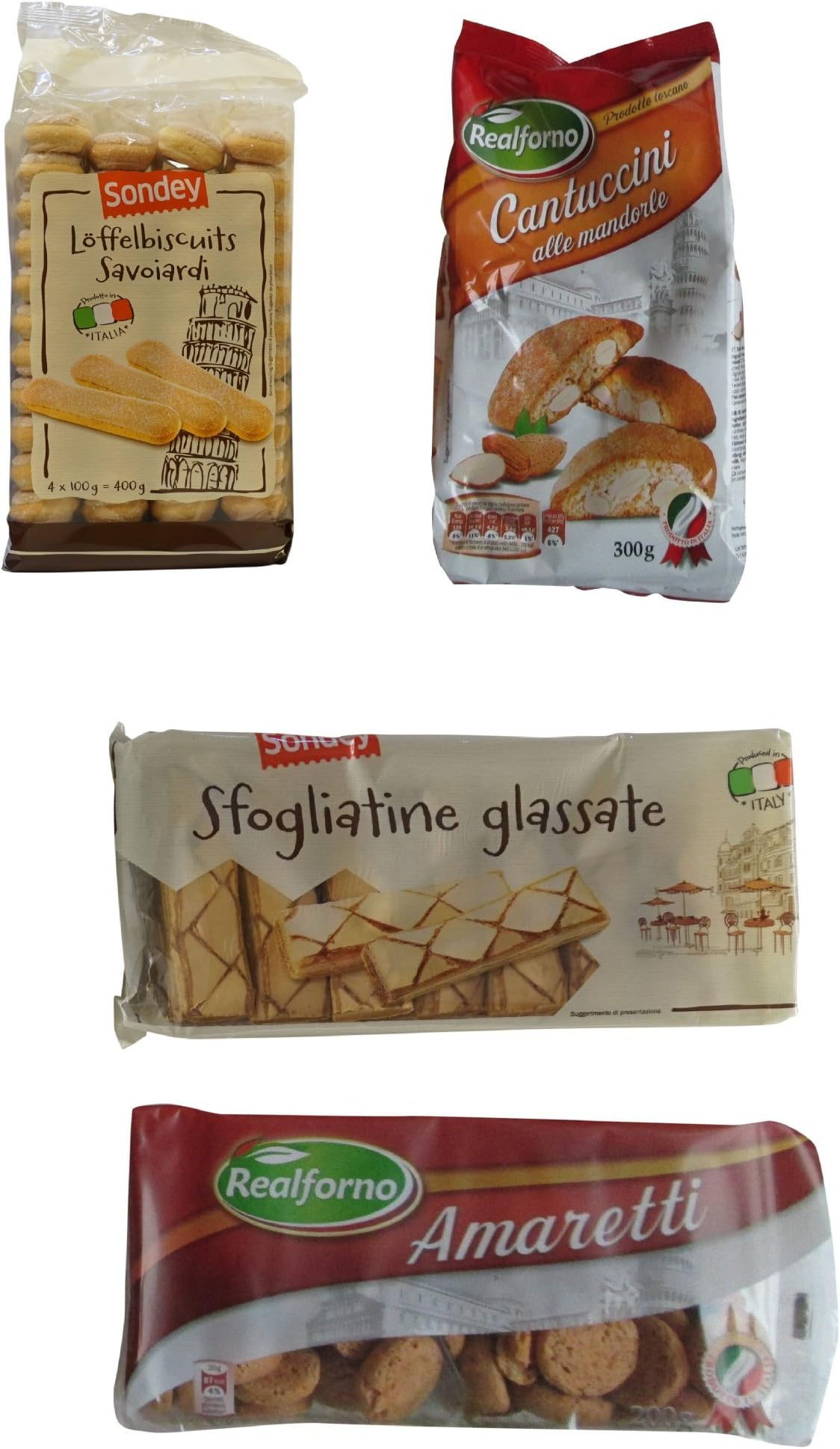 Realforno: Cookie Set of Italian Specialties! (Amaretti, Cantuccini, Savoiardi, Sfogliatine Glassate) [ Italian Import