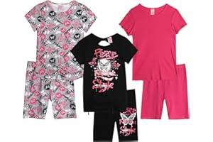 Real Love Girls' Active Shorts Set - 6 Piece Fashion T-Shirts and Performance Bike Shorts - Summer Outfit for Girls (7-16)