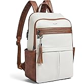 Leather Laptop Backpack for Women, 15.6" Causal Daypack Backpacks Purse Computer Backpack with Laptop Compartment for Travel Work College Business, Beige Brown