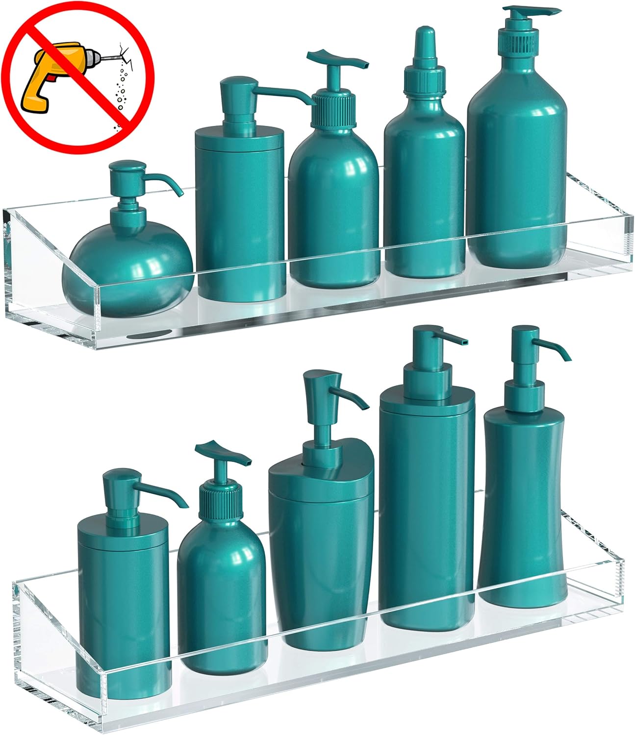 Vdomus Acrylic Bathroom Shelves, Wall Mounted Non Drilling Thick Clear Storage & Display Shelvings, 2 Pack: Kitchen & Dining