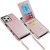 Vofolen for iPhone 16 Pro Max Case with Card Holder Crossbody Lanyard Strap Leather Wallet Case with Magnetic Clasp Kickstand Heavy Duty Protective Flip Cover for iPhone 16 Pro Max for Women Rose Gold