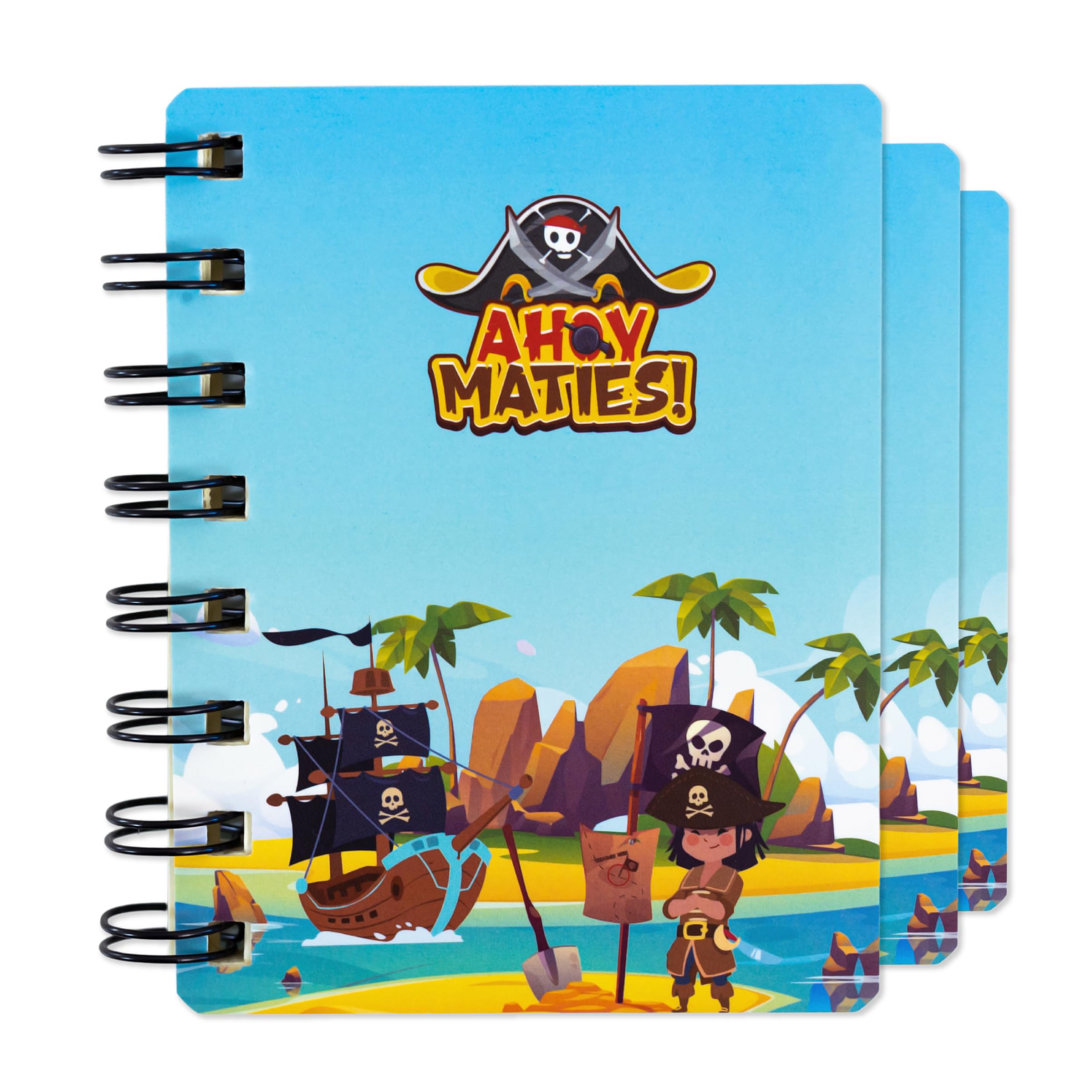 Toyseum 12 x Mini Pirate Notebooks for Kids Party Bags, Small A7 Pocket Size Notebook, Cute Stationery Gifts for Boys or Girls Pirate Themed Party Bag Fillers, Notepads for Kids of Any Age, Set of 12