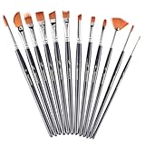 heartybay Paint Brush Set Round Pointed Tip Nylon Hair artist acrylic brush Watercolor Oil Painting (black 12pcs)