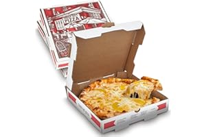 MT Products White-Red Cardboard Pizza Boxes 10" x 10" x 1.75" - Depth B-Flute Corrugated Pizza Box - Pack of 10