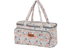 Hanfetch Yarn Bag-Yarn Storage Organizer with Grommets-Portable Crochet Bag for Yarn Skeins-Crochet Hooks-Knitting Needles -Other Accessories (Daisy)