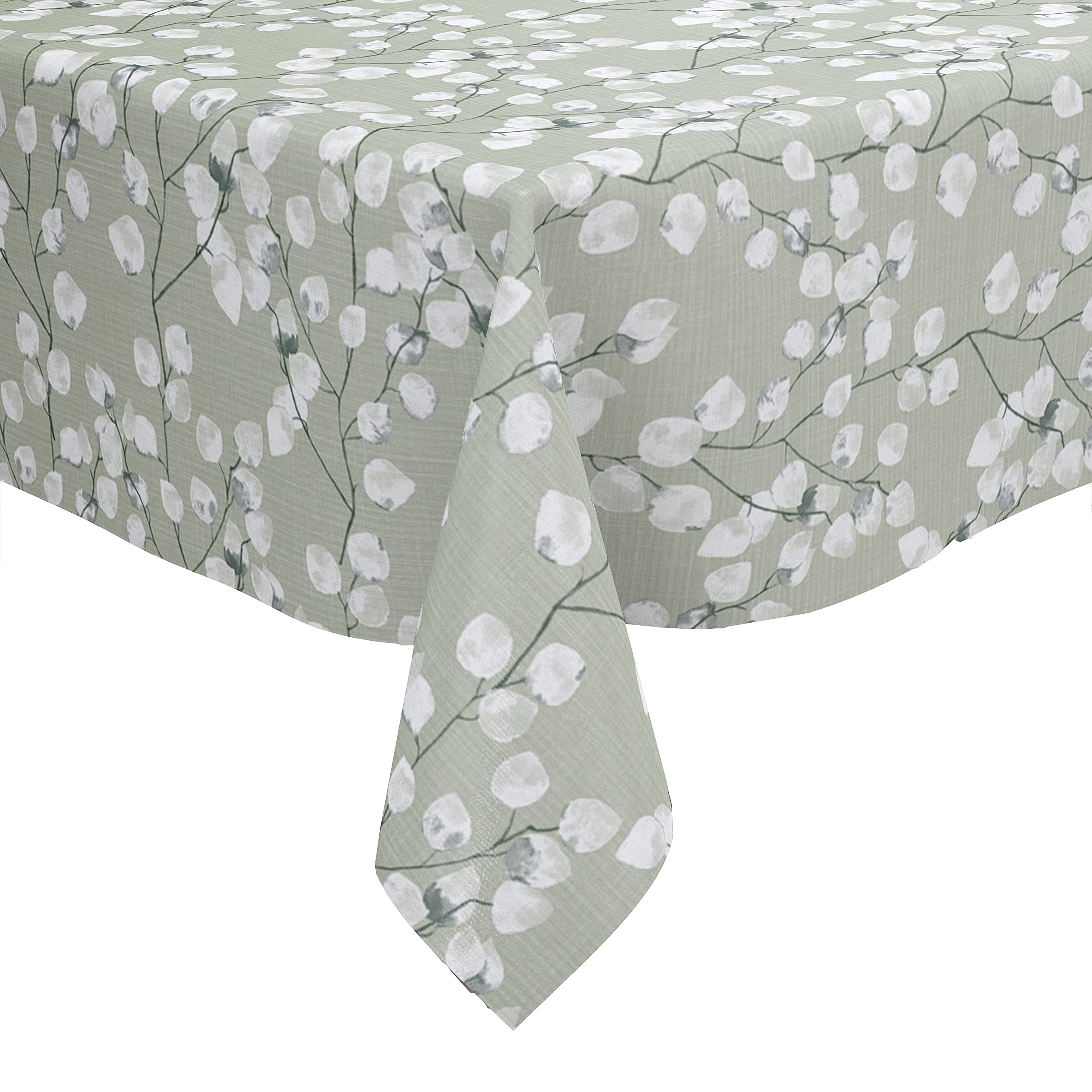 Karina Home Honesty Floral Linen Tex Wipe Clean Tablecloth Vinyl PVC (Sage Green, 140cm x 140cm)