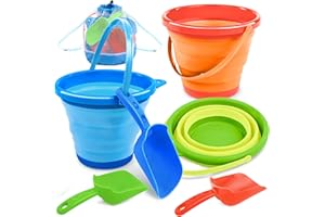 JOYIN 3 Packs Foldable Pail Bucket with Shovels & Mesh Bag, Collapsible Buckets Multi Purpose for Beach, Camping Gear, Beach 