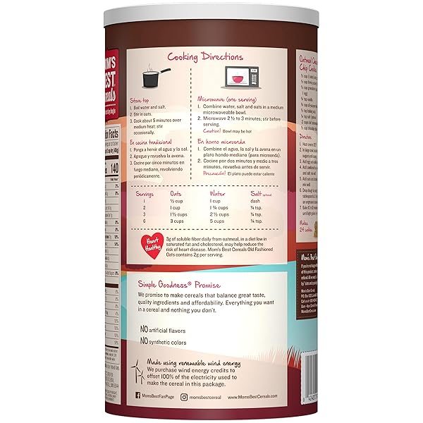 MOM’S BEST OLD FASHIONED OATS, HOT CEREAL MADE WITH WHOLE GRAIN OATS, 42 OZ CANISTER