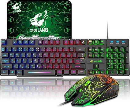Amazon ゲーミングキーボード 有線 メンブレン ゲーミングキーボードとマウスセット マルチメディア 日本語配列 虹色ledバックライト 19キー防衝突 Pc 人間工学 キーボード ゲームやオフィスに最適 マウスパッド ブラック Lexontech ゲーミングキーボード 通販