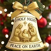 Nativity Bell Christmas Ornament – O Holy Night Peace on Earth – Holy Family Manger Scene, Christian Christmas Ornament for Tree, Religious for Christian Families