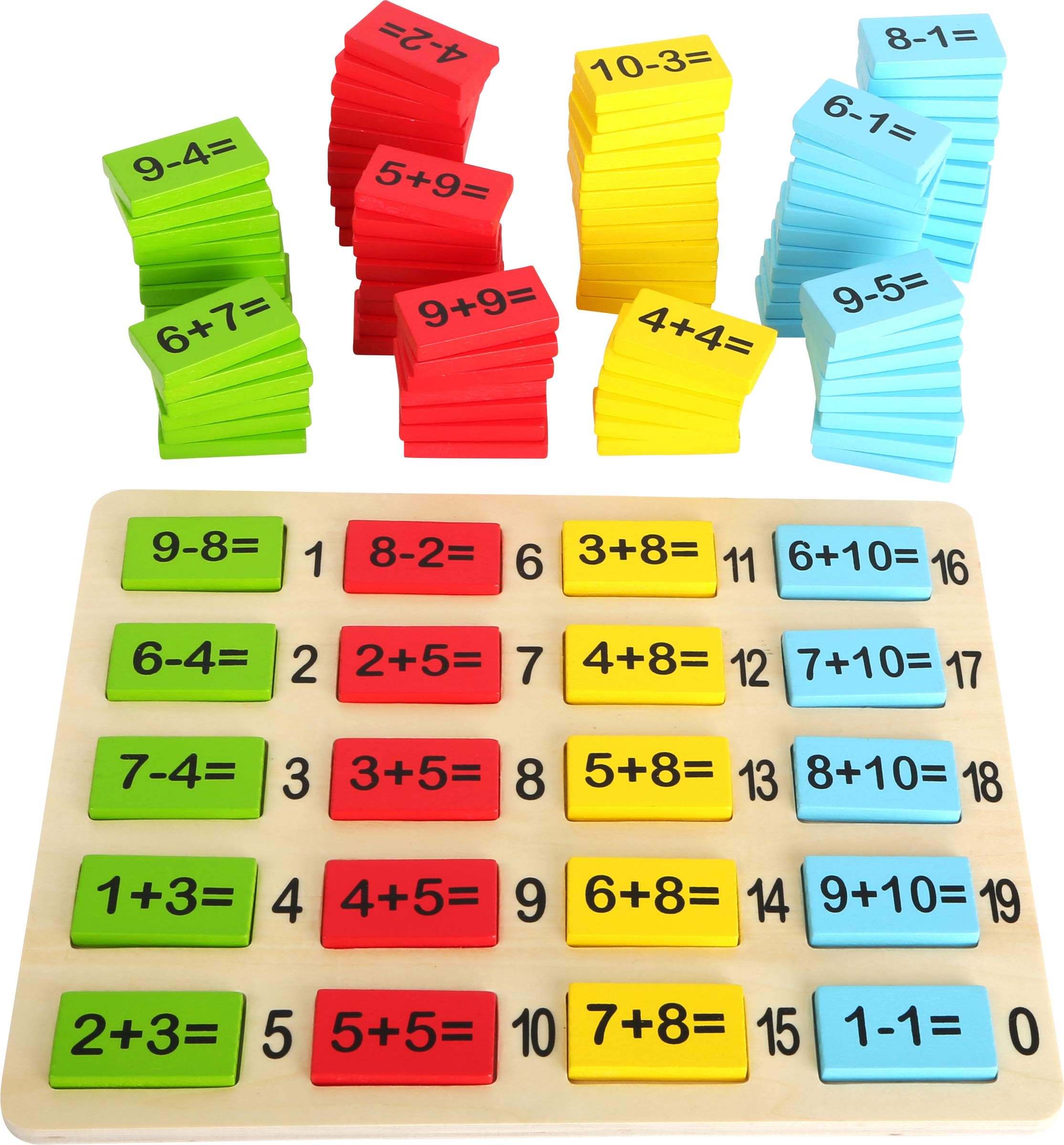 Small Foot 10716 Calculating Plates Made of Colourful Wood for The Playful Learning of Addition and Subtraction, Including layinf Board with Printed Solutions