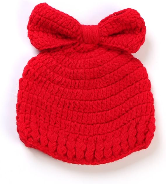 Amazon Co Jp Breezeベビー用赤ちゃん用写真記念服装 リボン付き ニット帽子 鈎針編み風ハット 女の子向き子供 キッズ 特効撮影服 仮装衣装変身グッズ レッド 服 ファッション小物