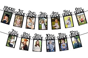 PartyHooman Graduation Photo Banner K-12, Kindergarten to 12th Grade for Middle/Junior, High/Senior Graduation Decorations 2025 | Class of 2025 Party Decorations |Pictures Party Supplies (Pre-strung)
