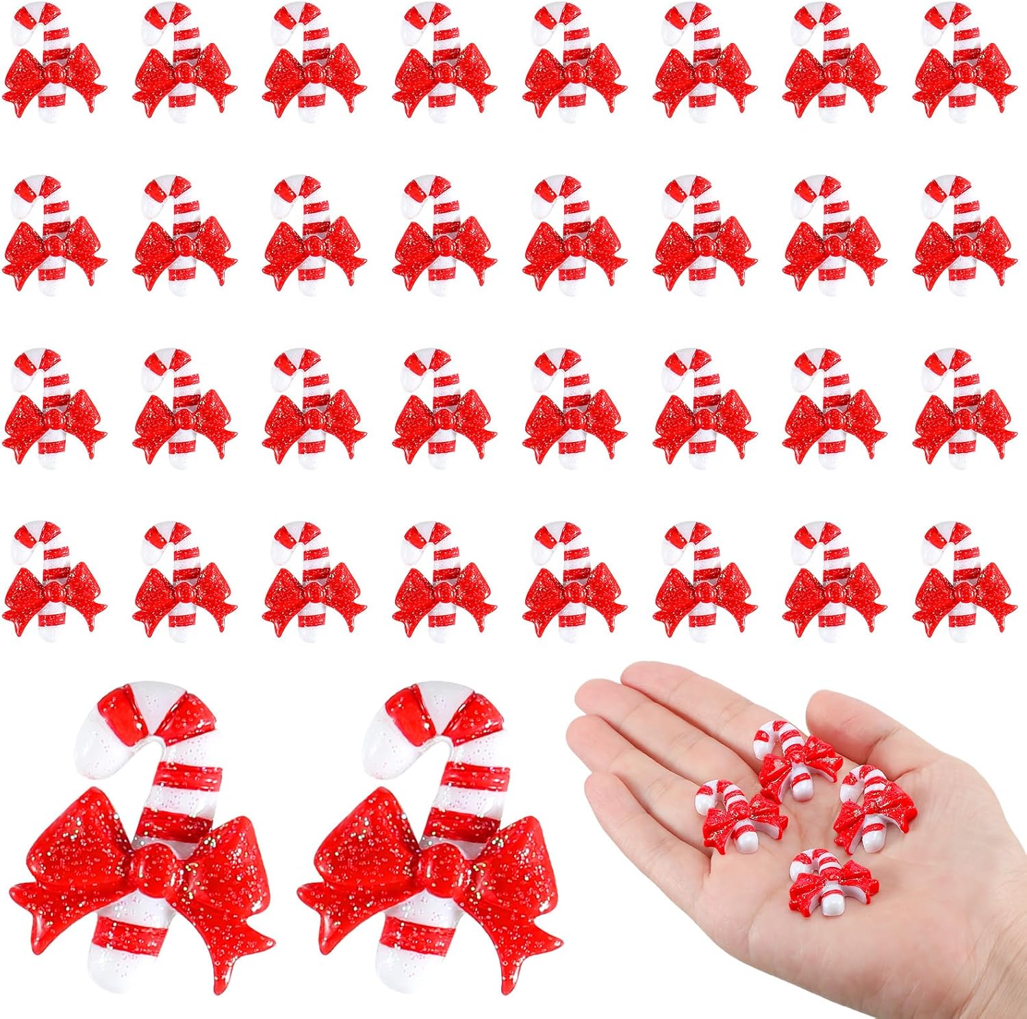Bows & Ribbons - 120 Pcs Christmas Candy Cane Decorations Fake Candy with Bow DIY Craft Supplies Peppermint Ornaments for Christmas DIY Garden Accessories Christmas Phone Case Making