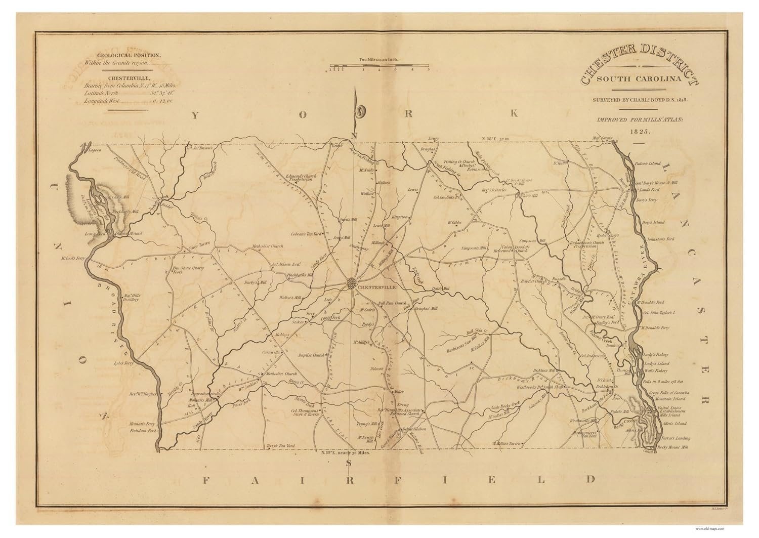 Chester District South Carolina 1825 County Wall Map