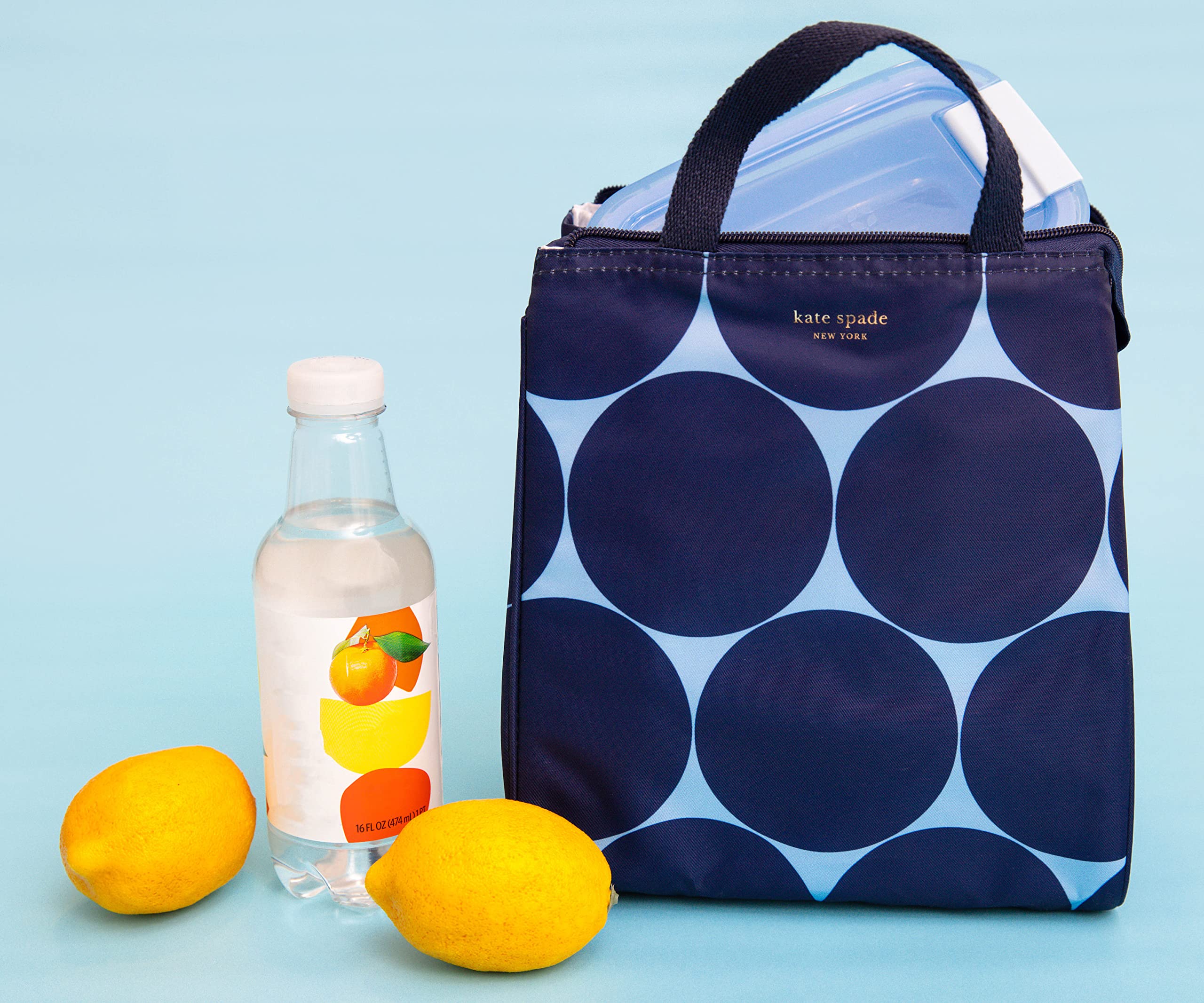 kate spade new york Kate Spade New York, Portable Soft Cooler Lunch Bag with Silver Insulated Interior Lining and Storage Pocket, Joy Dot