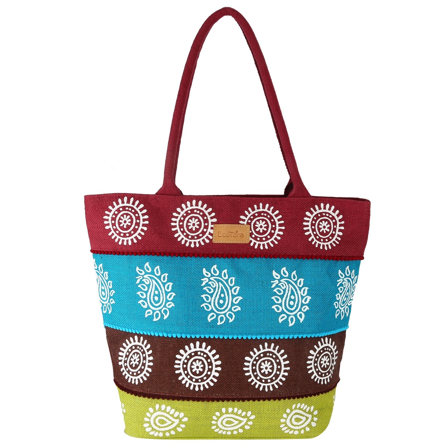ecotara rangoli designer jute tote bag-maroon