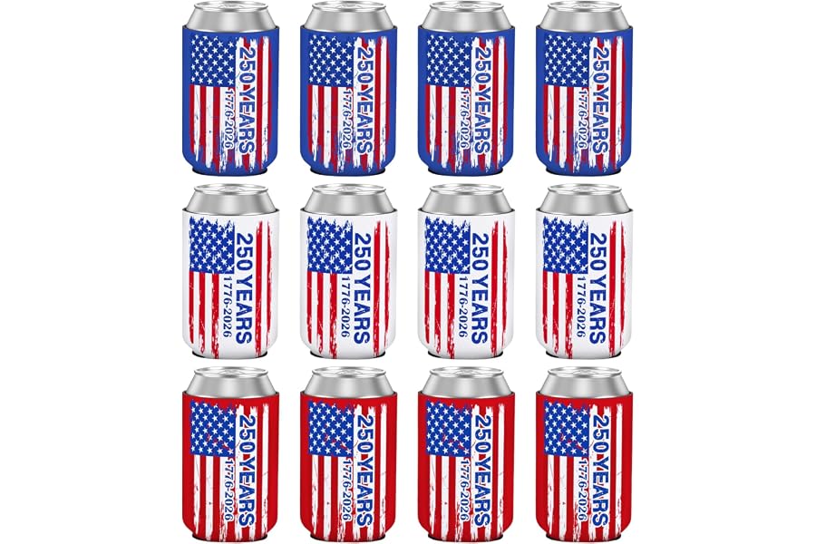 4th of July Can Cooler Sleeves 250th Anniversary Insulated Can Coolers 4th of July Accessories Drink Holder Covers for Independence Day Party Favor Decor Supplies (US flag, Standard Can Coolers)