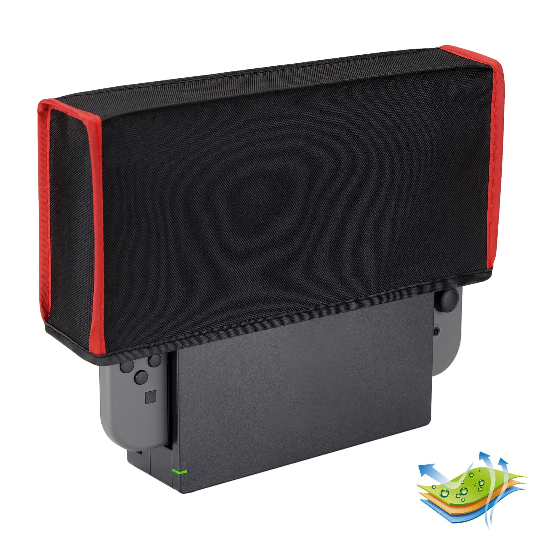 PlayVital Black & Red Trim Nylon Dust Cover, Soft Neat Lining Dust Guard, Anti Scratch Waterproof Cover Sleeve for Nintendo Switch & Switch OLED Charging Dock