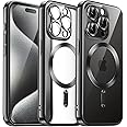 JETech Soft Clear Case for iPhone 15 Pro Max 6.7-Inch, Camera Lens Full Protection, Compatible with MagSafe Wireless Charging, Shockproof Electroplated TPU Phone Cover (Black)