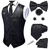 GUSLESON Black Vest Floral Suit Vest Tie and Bow