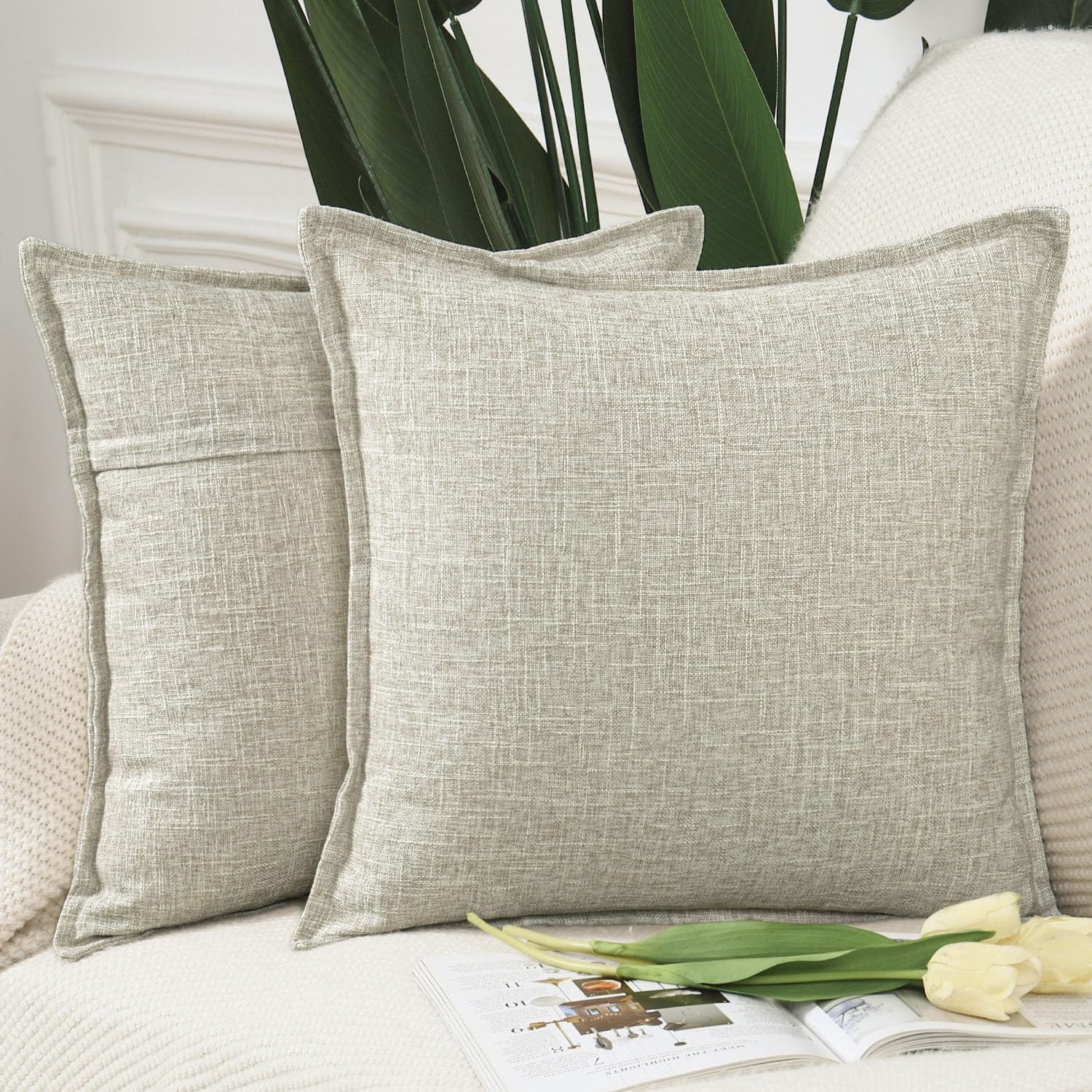 Madizz Set of 2 Faux Linen Cushion Covers 26x26 inch, 65x65 cm, Oatmeal Soft Decorative Couch Pillows for Bed Pillowcases for Sofa Livingroom Home Decor