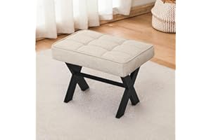 LUE BONA Foot Stool, 12”H Small Foot Stools Ottoman, Sturdy Linen Footstool with Metal X-Leg, Padded Foot Rest Step Stool Extra Seating for Living Room, Bedroom, Entryway, Office, Linen Color