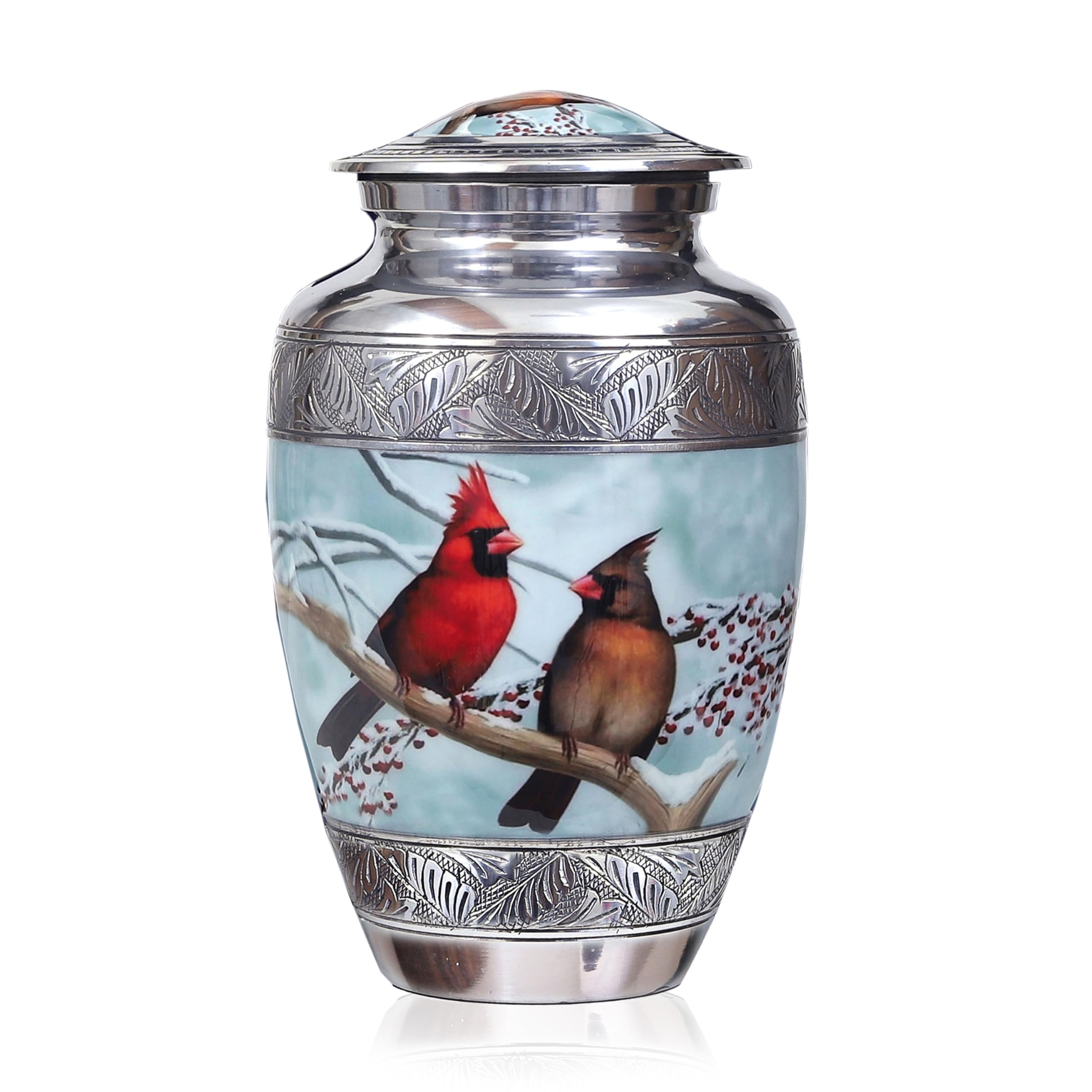 Photo 1 of HLC Beautiful Cardinal Couple Bird Cremation Large Urn for Human Ashes - Handcrafted Affordable Urn forH uman Ashes (Adult (200 lbs) – 12 x 6 “, Urn)