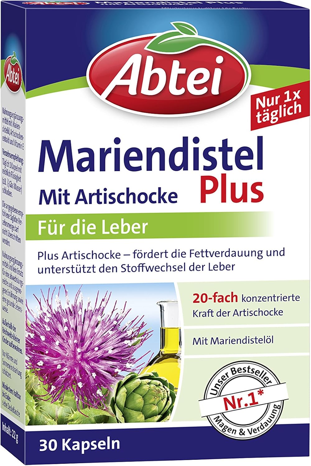 Abtei Mariendistelöl Plus Artischocke mit Vitamin E Kapseln, gesunde