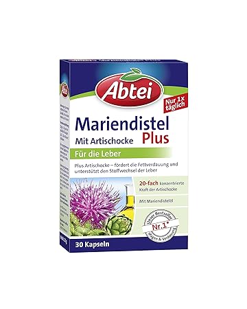 Abtei Mariendistelöl Plus Artischocke mit Vitamin E Kapseln, gesunde Verdauung, unterstützt den Stoffwechsel der Leber, 30 St