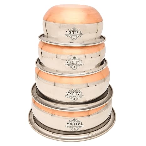 Taluka Copper Stainless Steel Bottom Handi Pot Set, Standard, Copper, 4 Piece