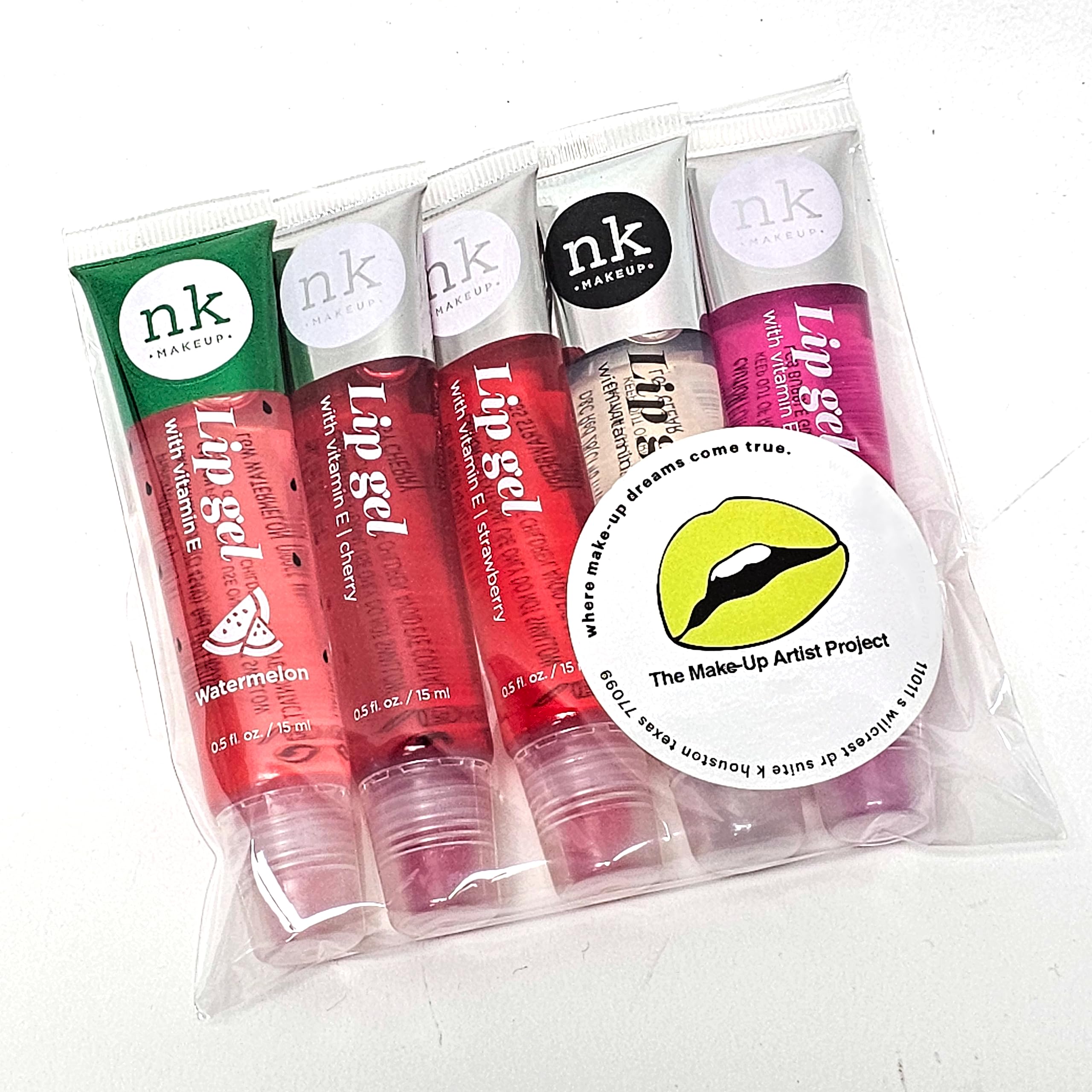 The Make-Up Artist Project 5 Pack Lip Gloss Set of Lip Gels - Clear, Watermelon, Strawberry, Cherry, and Bubble Gum Hydrating Lip Glosses with Vitamin E