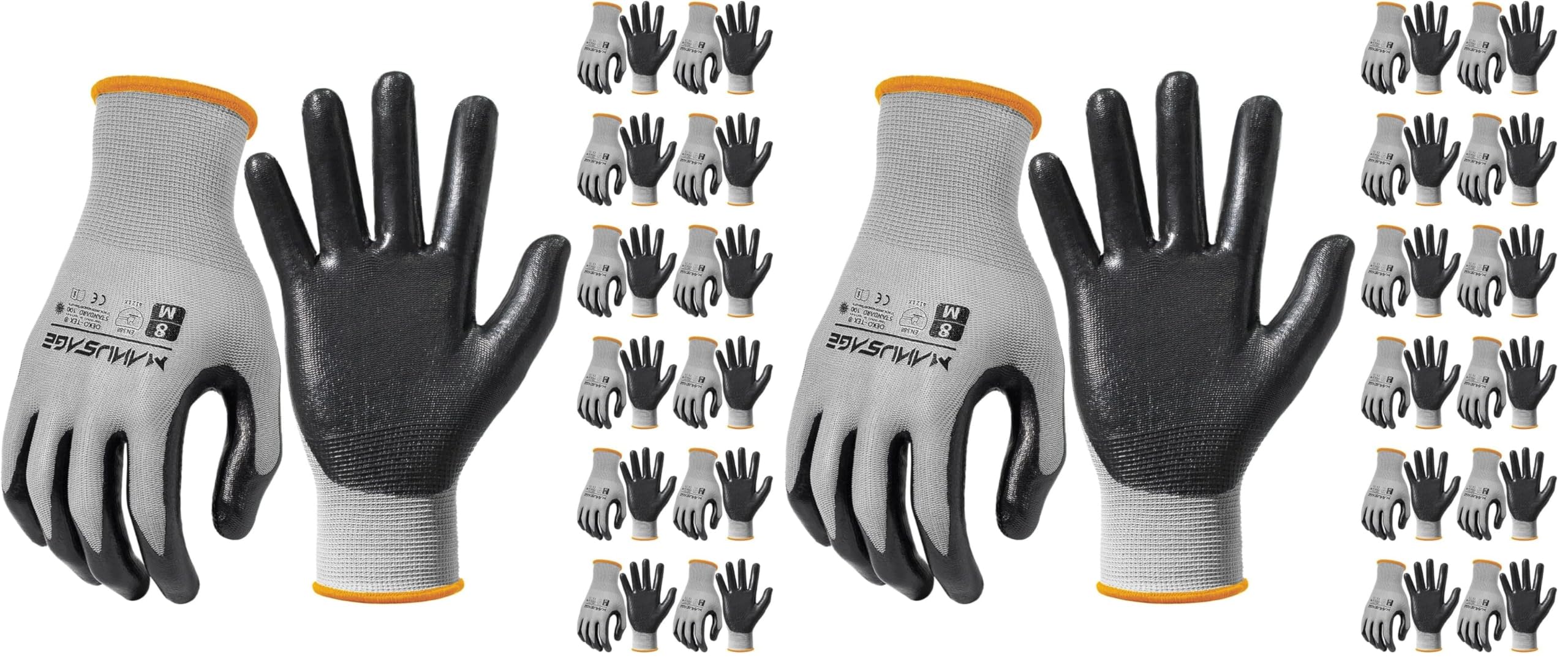 MANUSAGE Safety Work Gloves for Men and Women - Nitrile With Touchscreen Fingers and Grip - Mechanics Gloves (Size-XL, Grey, 12 Pairs) Image