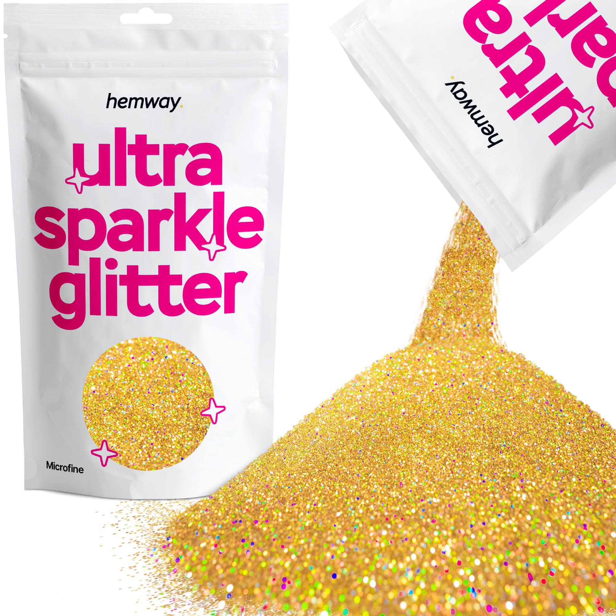 Hemway Ultra Sparkle Glitter Gold Holographic 100g Microfine | Glitter for Arts & Craft, Makeup, Nail Art, Crafting, Card Making, Sparkle Decoration