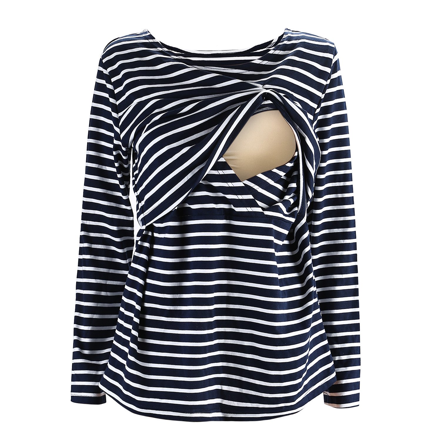 Central Chic Women's Maternity Breastfeeding Nursing Stripe Long Sleeve Top Jumper T-Shirt S,M,L,XL,XXL (Black, XX-Large)