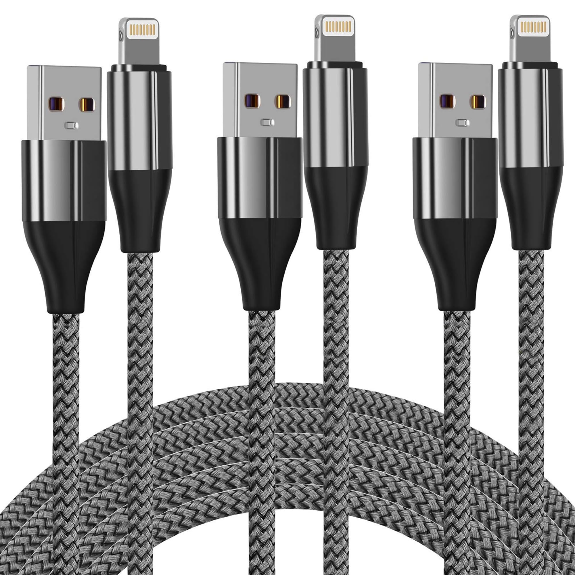 FEEL2NICE iPhone Charger Cable (3 Pack 3M), [MFi Certified] 10 Feet Nylon Braided Lightning Cable, Charging Cord USB Compatible with