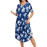 Kabento Nightgowns for Women Cotton Short Sleeve Long Night Gowns with Pockets